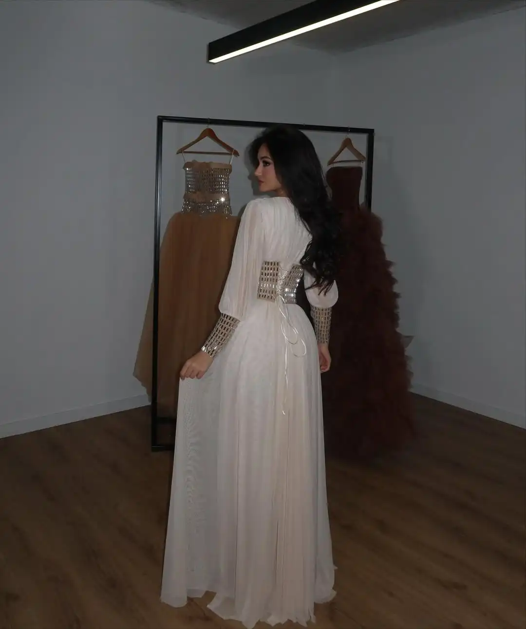 تصميم جديد الخامس الرقبة الوهم فريد الخصر كريستال التألق ألف خط ثنيات المتدرج الشيفون مساء حفلة موسيقية فستان رسمي #2