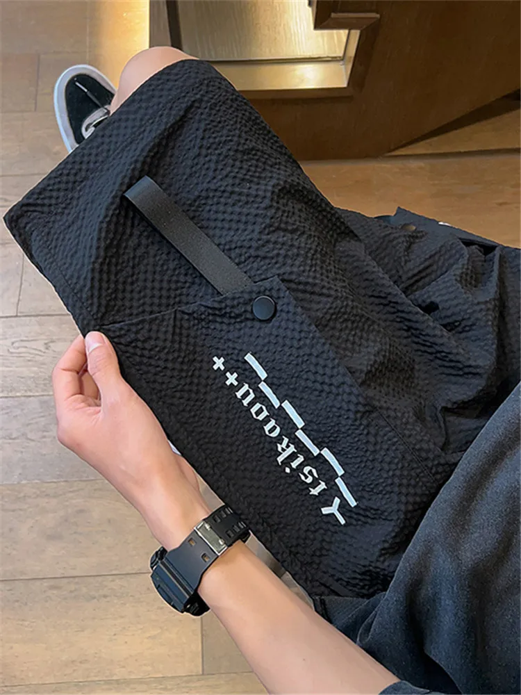 

Мужские спортивные брюки Bla Sports: Новинка лета, свободные повседневные брюки из ледяного шелка, модные, со средней талией, длиной до колена, молодежные, в стиле кэжуал.