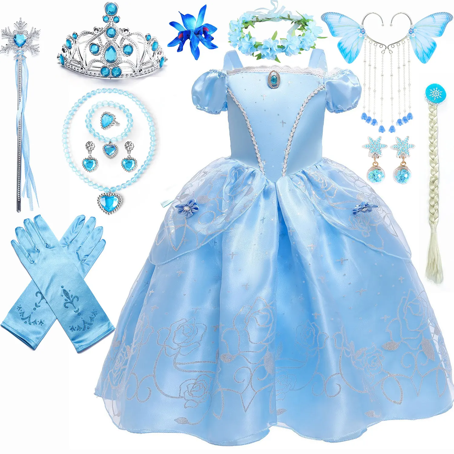 

Disney Halloween Princess Dress Girls Elsa Costume for Girl Baby Blue Fancy Cosplay Clothes Kids Christmas Party Elegant Dress