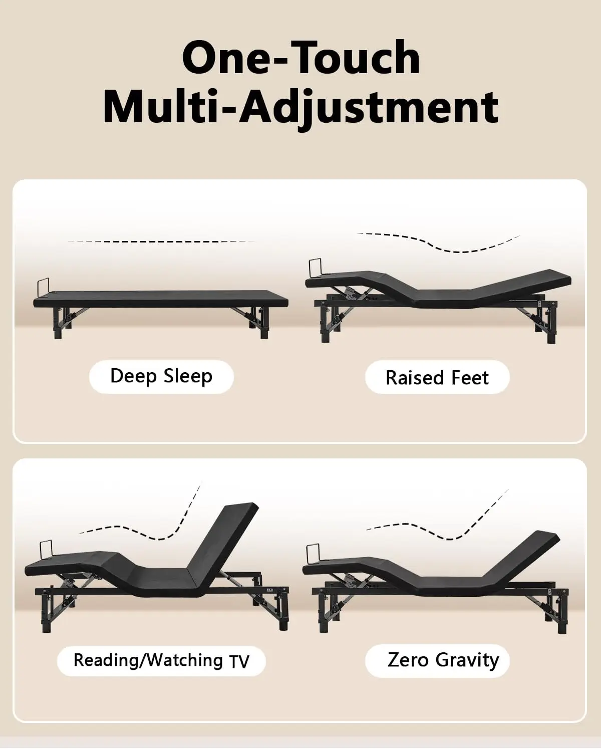 Size Adjustable Bed Frame with Quiet Motor - Head & Foot Incline, Zero Gravity, Wireless Remote Control