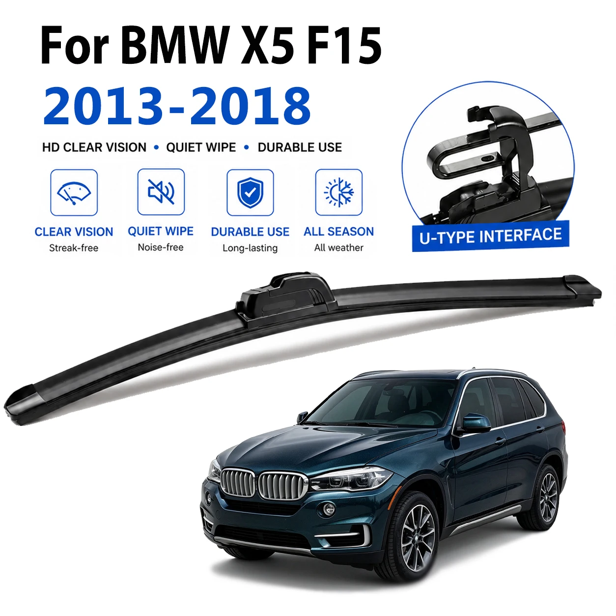 Durable Quiet Black Wiper Blades For BMW X5 F15 2013-2018 Premium-Rubber, Quick Install Scratch Proof High Quality Long Life