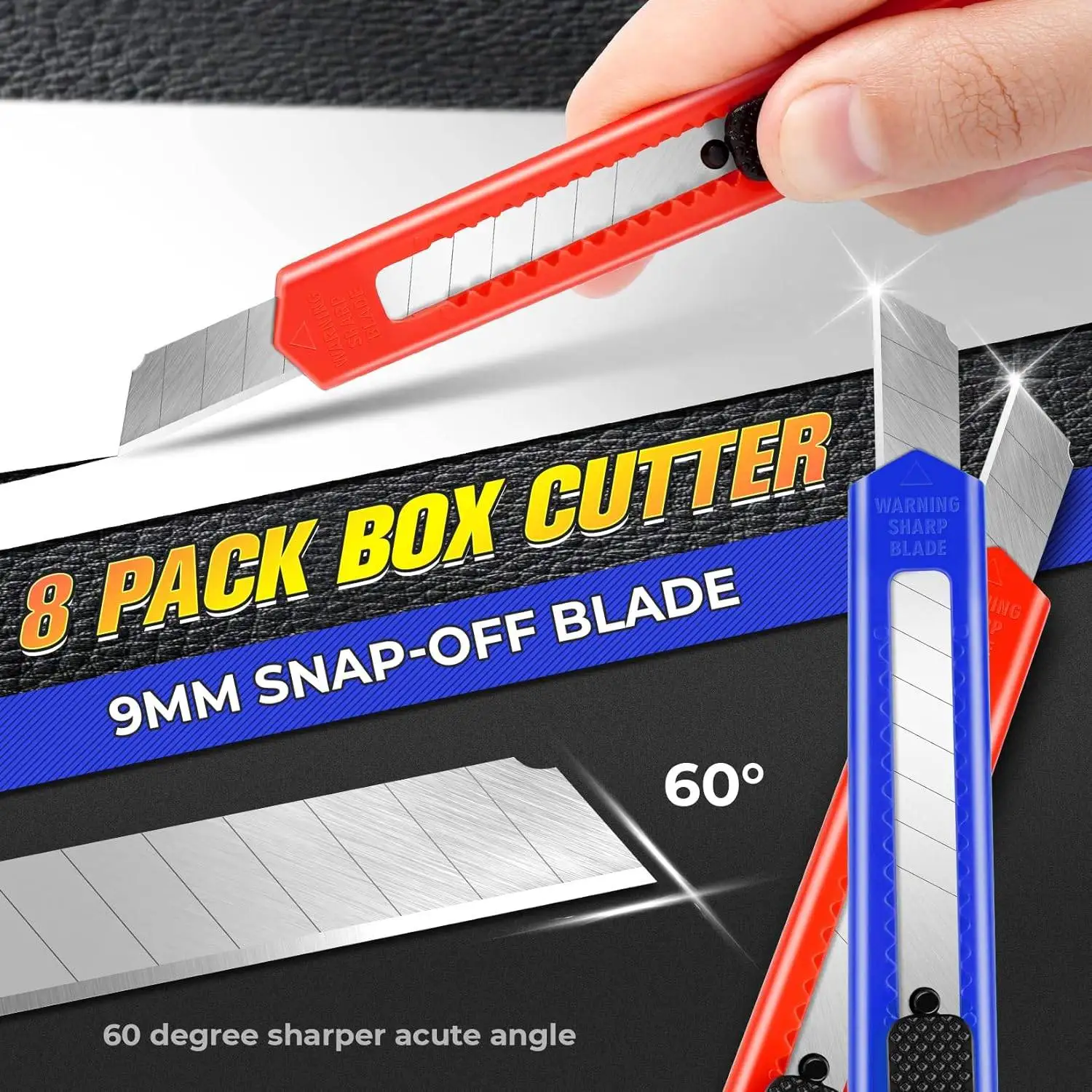 8 Pack Utility Knife Retractable Box Cutters, 9mm Wide Snap Off Blade Cutter, Compact Utility Knives Box Knife