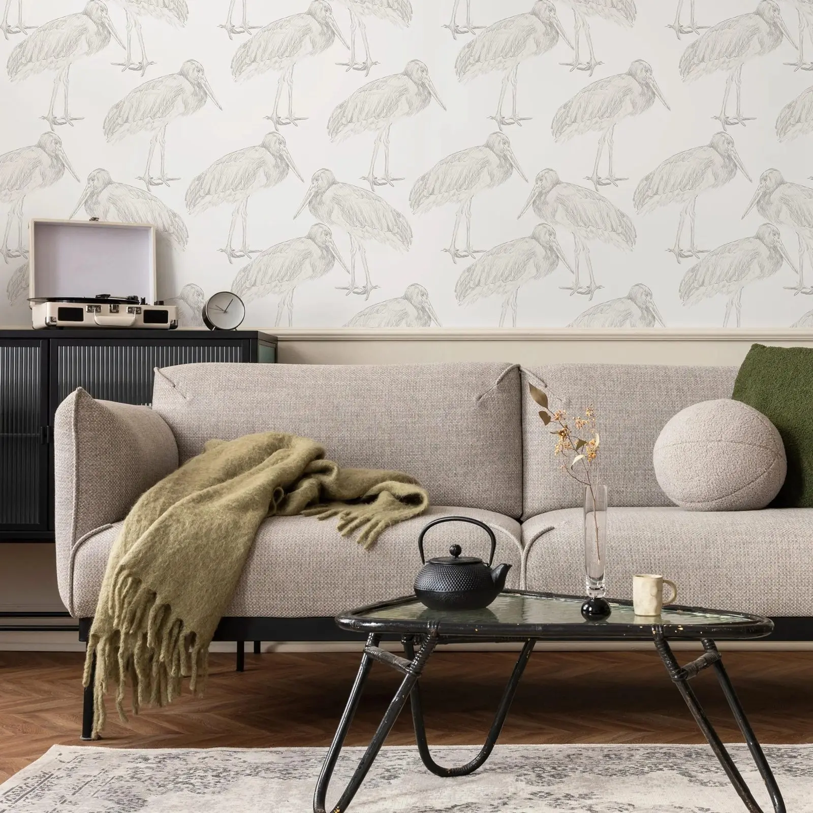 Neutral Cranes Birds Wallpaper,Peel and Stick Wallpaper For Home Decorations Wall Art ,Removable Animal Wall Mural ,Custom Size