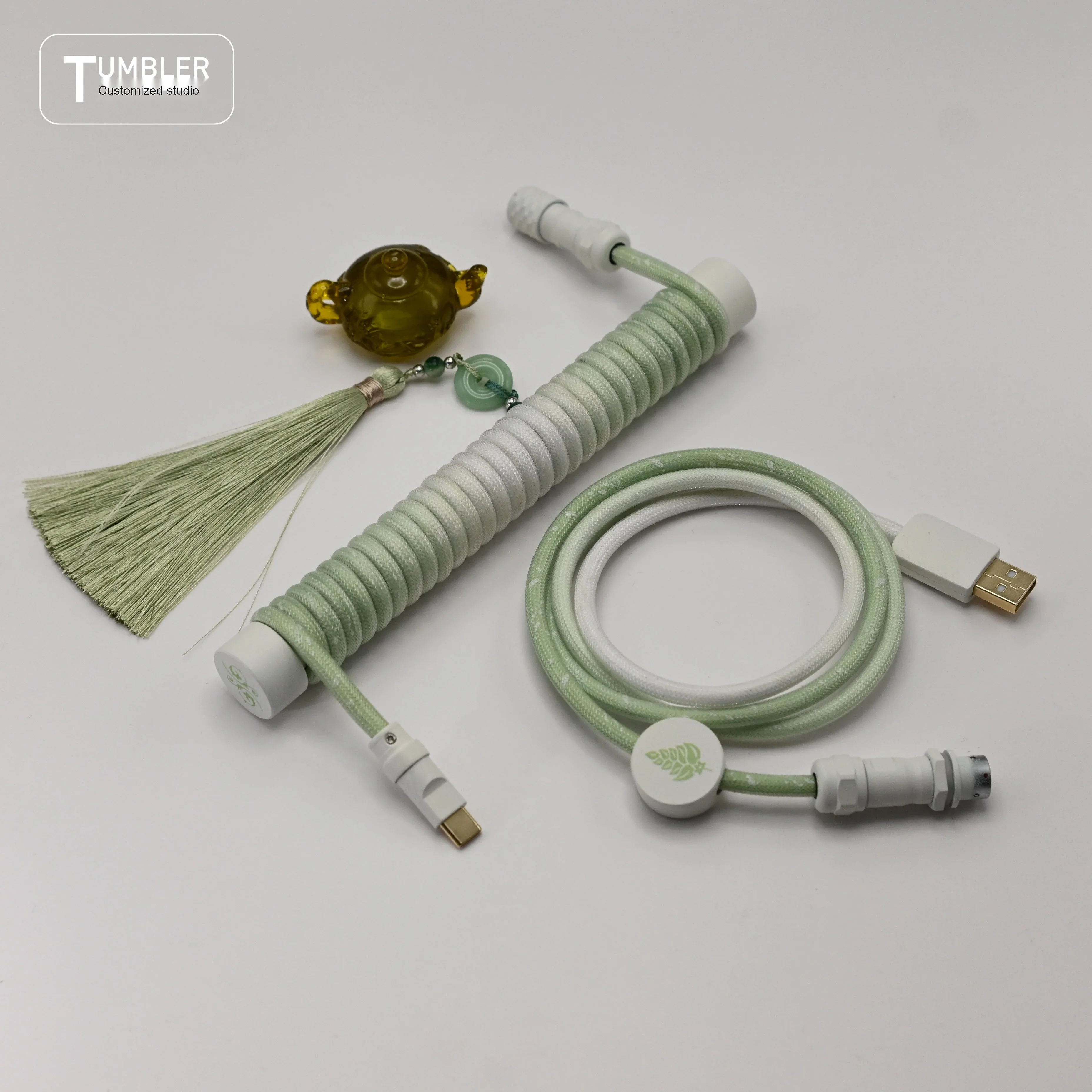 Tumbler Studio x Xiaoqiao Research Institute Jade Pot Theme Fluorescent Custom Mechanical Keyboard Aviator Cable Coiled Cord