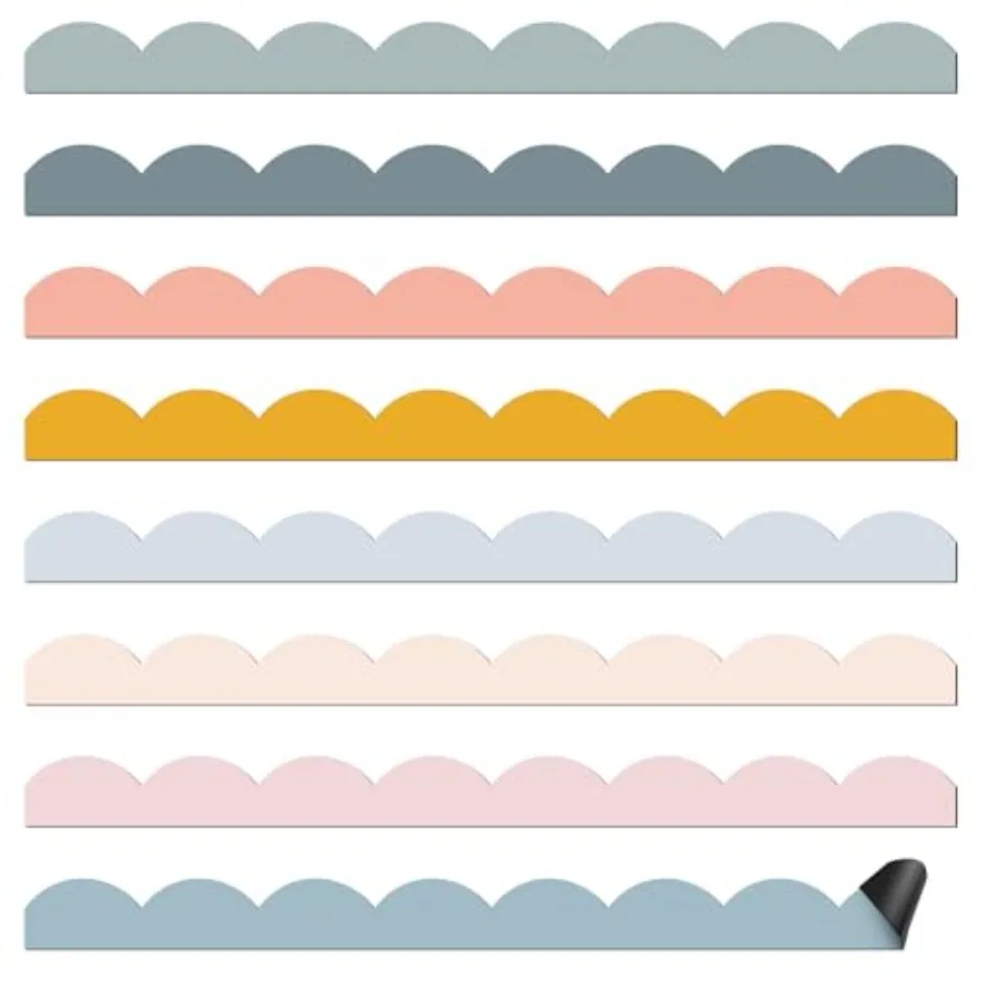 24 Pcs Magnetic Borders for Classroom Magnetic Bulletin Board Borders Scalloped Whiteboard Strips for School Classroom Office C