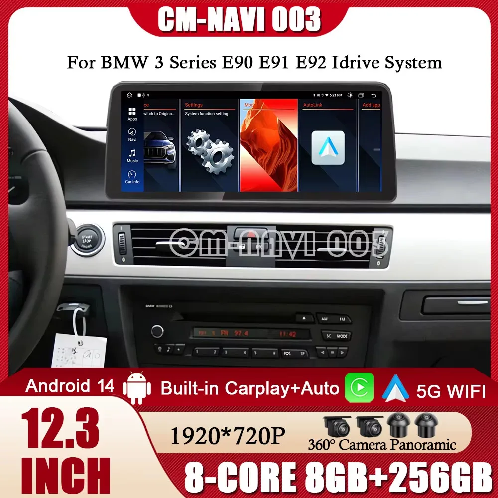 12.3 inch RHD LHD For BMW 3 Series E90 E91 E92 Android 14 Car Player Multimedia Navigation GPS 4G WIFI Wireless Carplay BT One