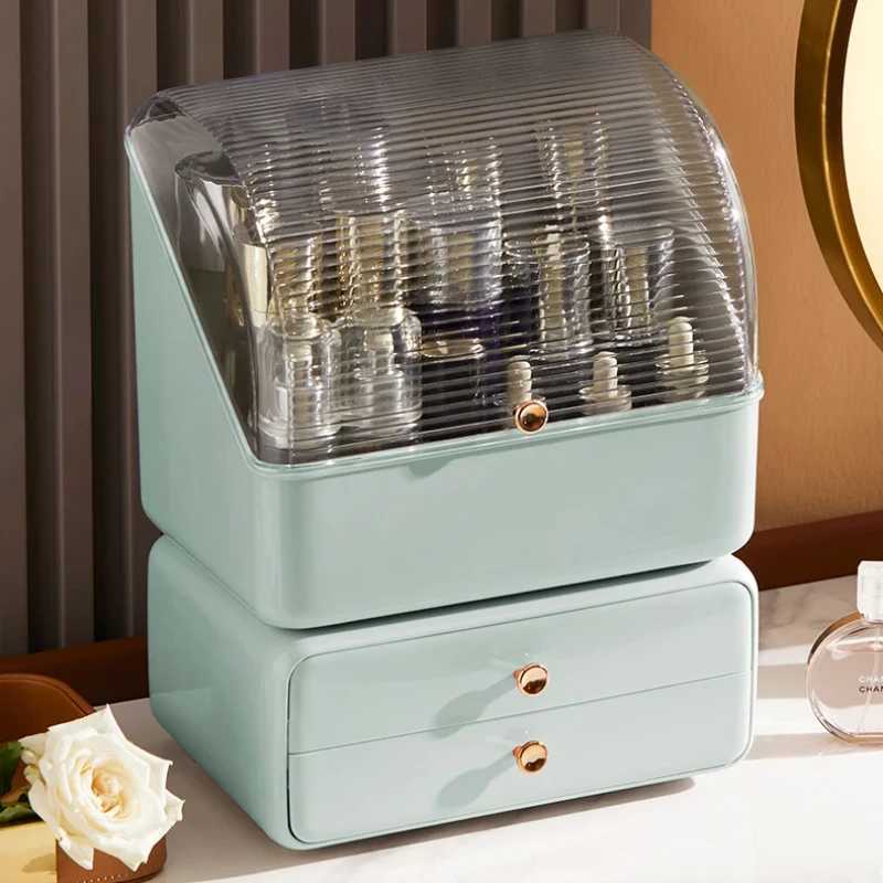 Makeup Organizer with Brush Holder Skincare Cosmetic Storage for Vanity Dustproof Organizer with Lid Desktop Beauty