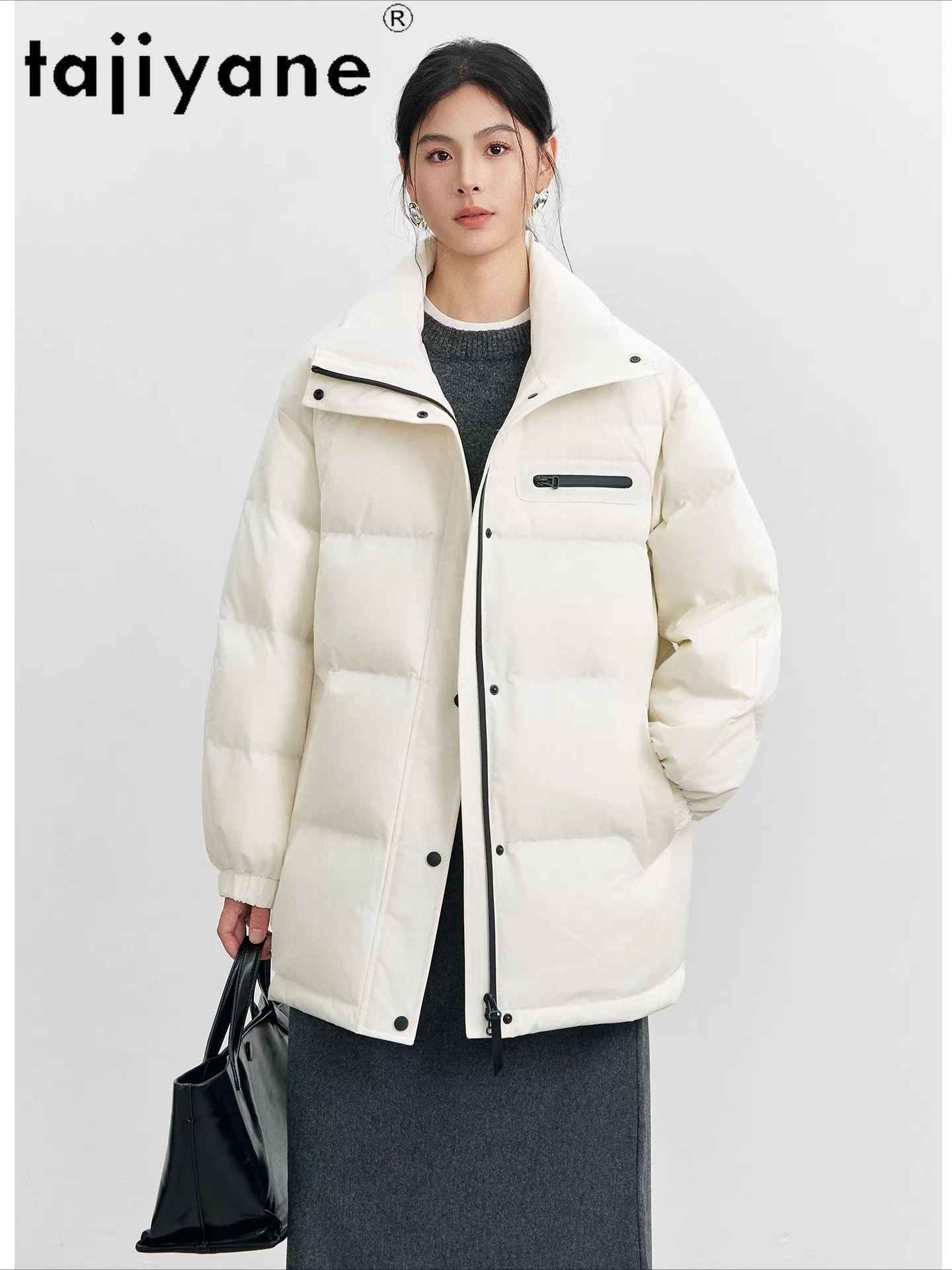 TAJIYANE 90% Goose Down Jacket Woman Stylish Belted Waist Down Coats Mid-Length Warm Puffer Jackets 2025 Winter Women Clothes 패딩