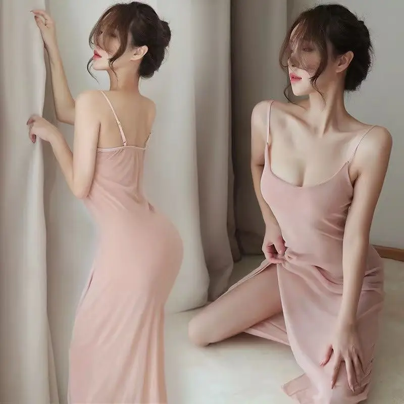 

Sexy summer camisole nightdress hot pure wind female summer new senior long slit camisole thin nightgown female