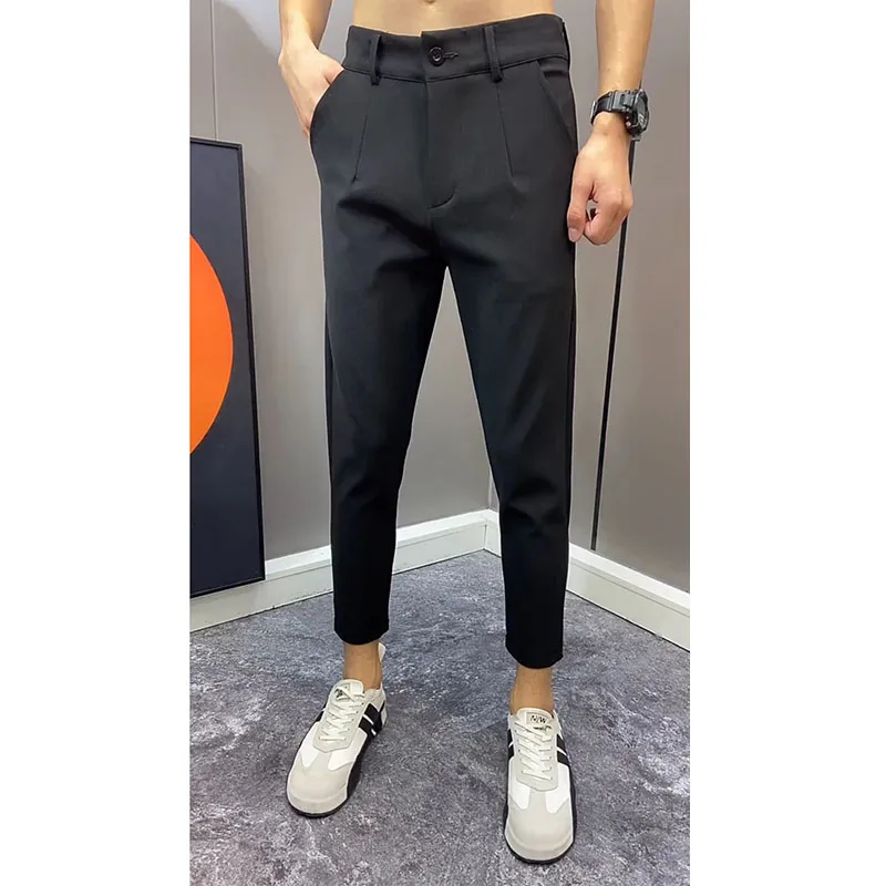 Summer New Style Men's Slim Fit Casual Pants Nine Points Black Samurai Youth Fashionable Versatile Youthful Cool Style