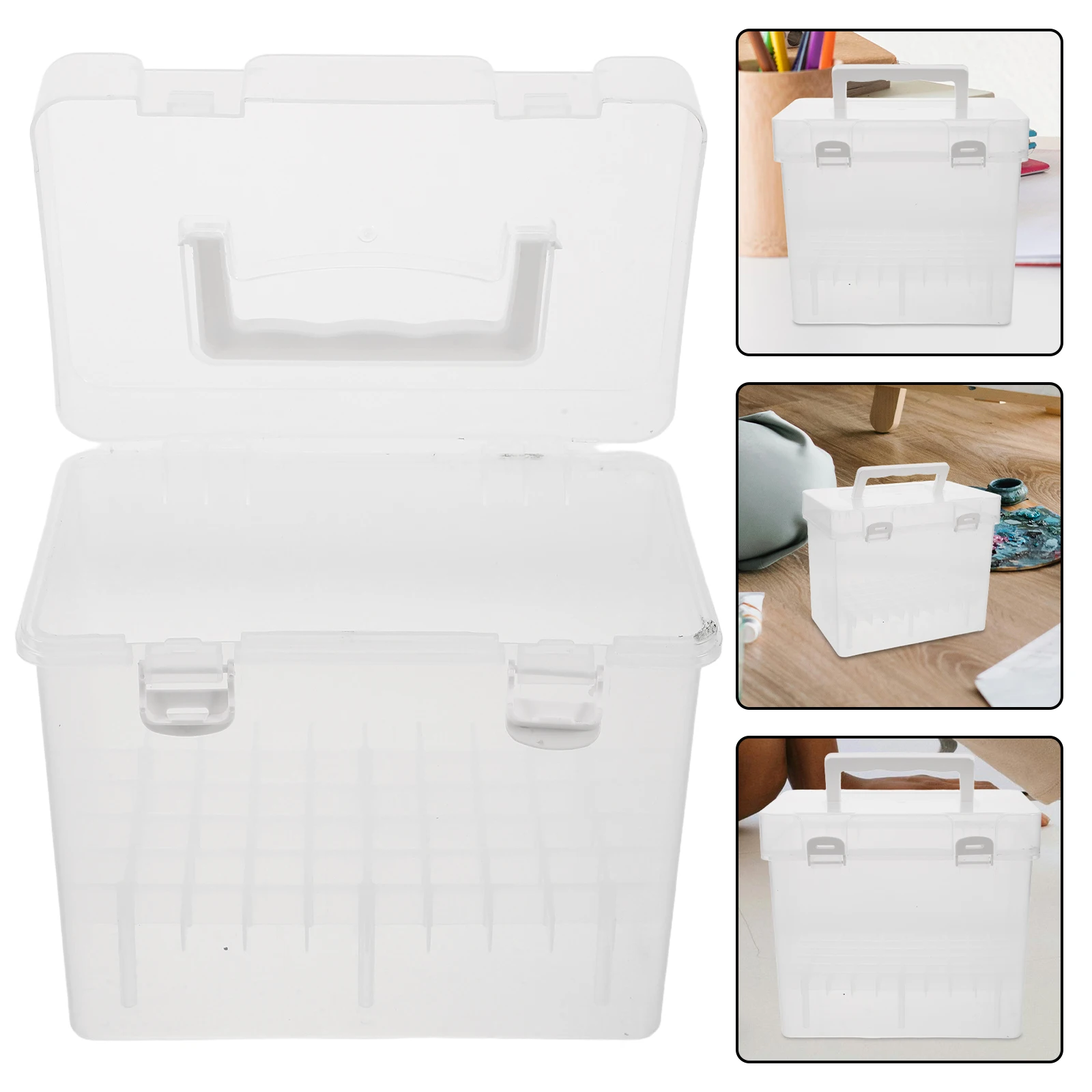Large Capacity Marker Storage Box Transparent Portable Handheld Pen Organizer Drawing Set Multi Functional Stationery Container
