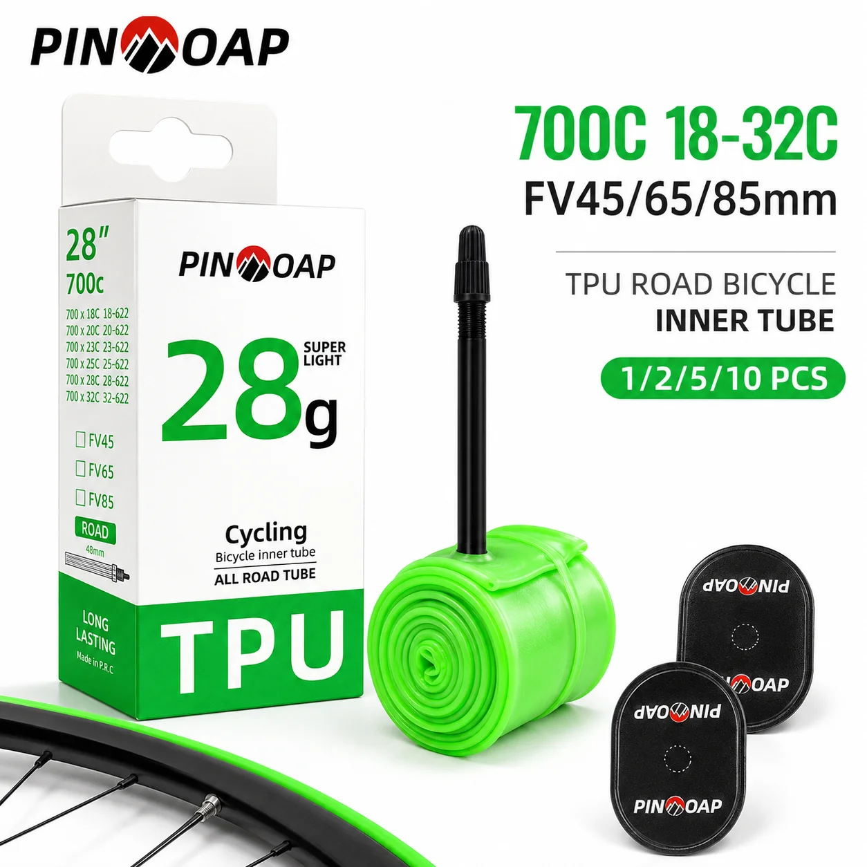 PINMOAP Durable Green TPU Road Bicycle Inner Tube 700C Anti Burst Anti Leak Presta Valve Bike Tire Tube Replacement Parts