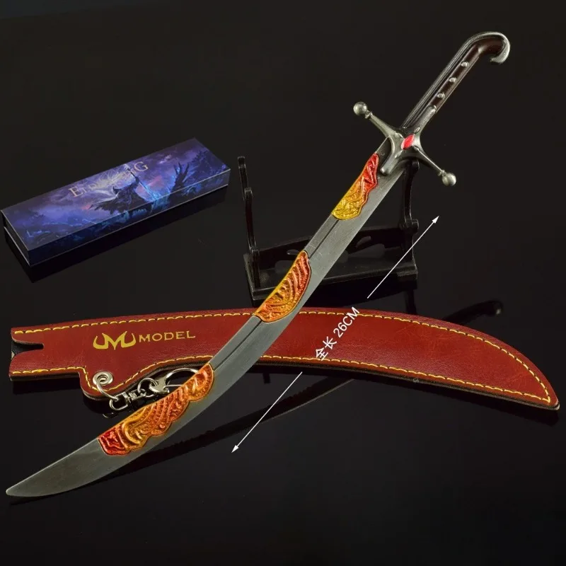 Geschenkdoos 28 cm gebogen zwaardspelrandapparatuur Cool Safe No Blade Sword Model met lederen tas Metaal Materiaal Ornamenten Collectie