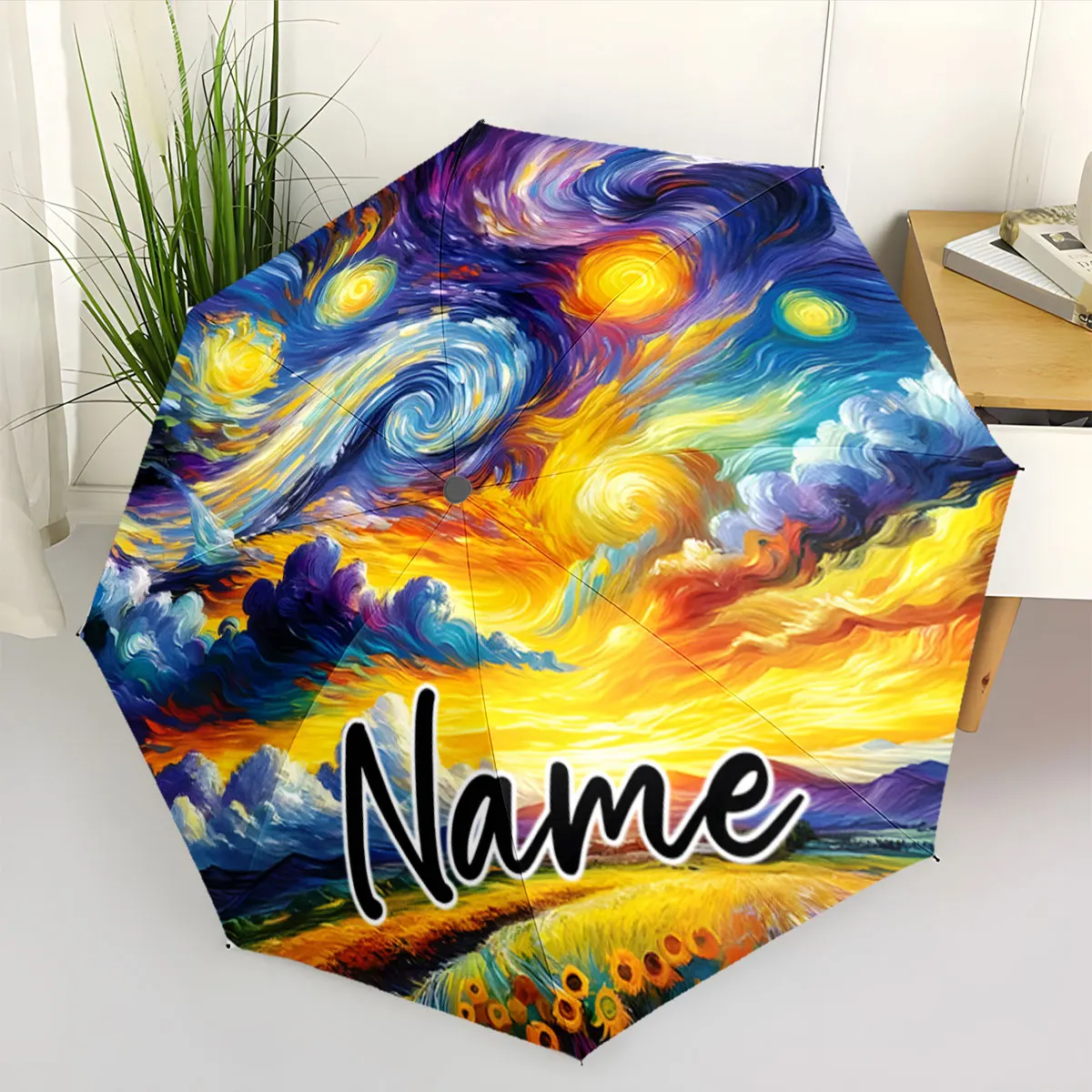 Custom Name Vivid Starry Sky Umbrella Design for Bright Days Print 8 Iron Ribs Folding Umbrella Auto-Open Fashion Sunshade
