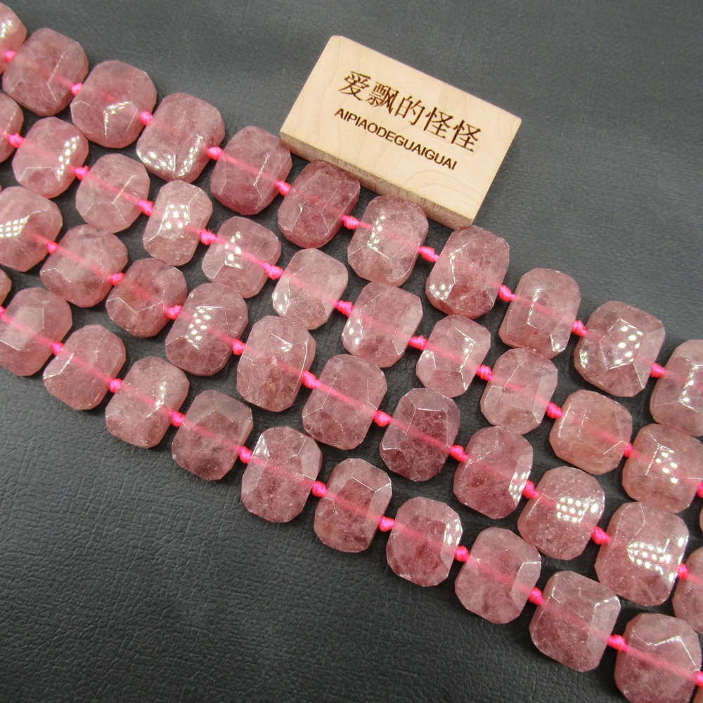 APDGG Natural Gems Muscovite Stone Strawberry Quartz Faceted Slice Loose Beads Jewelry Making DIY