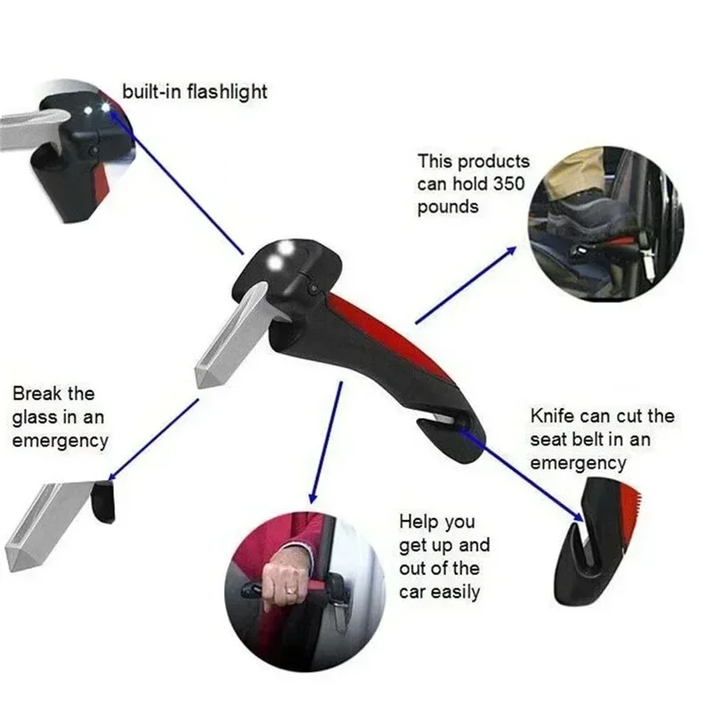 Auto-Fensterbrecher Tragbarer Auto-Türgriff 5-in-1 Multifunktions-Fensterbrecher Tragbarer Automobil-Assistenzgriff