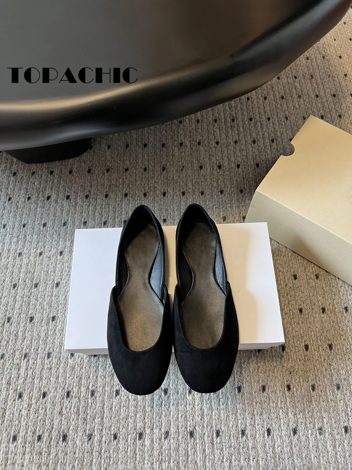 7.19 TOPACHIC-Women Cow Leather Soft Comfortable Flat Sole Shoes Shallow All-matches Commuter Round Toe Genuine Leather Pumps