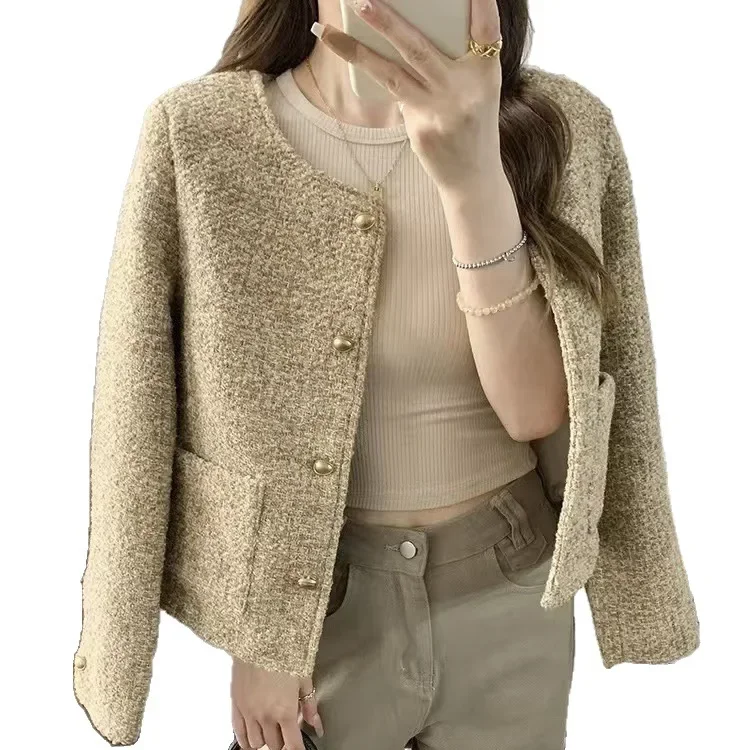 

Верхняя одежда женская, осень-зима 2022, дизайн Sensation, элитное элегантное пальто с круглым вырезом и длинными рукавами, свободное