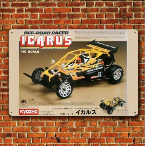 Metal Poster Vintage Rc Car Wall Deco Tin Sign Plaque Kyosho Icarus Boxart