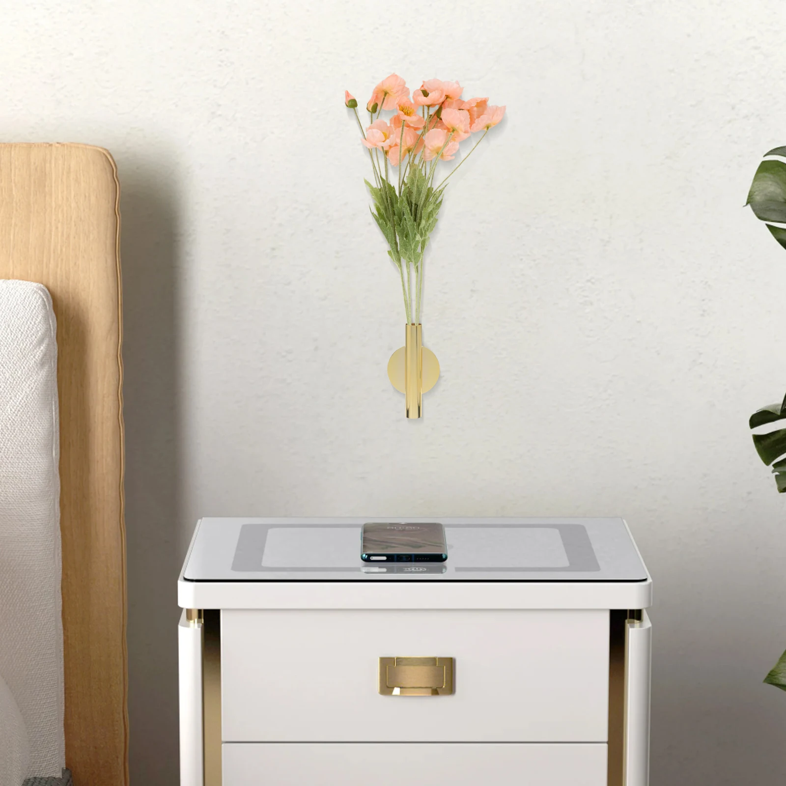 

2pcs Wall Mounted Flower Vase Metal Vertical Tube Vase For Dried Flowers No Drill Installation Home Office Hallway Decor Modern