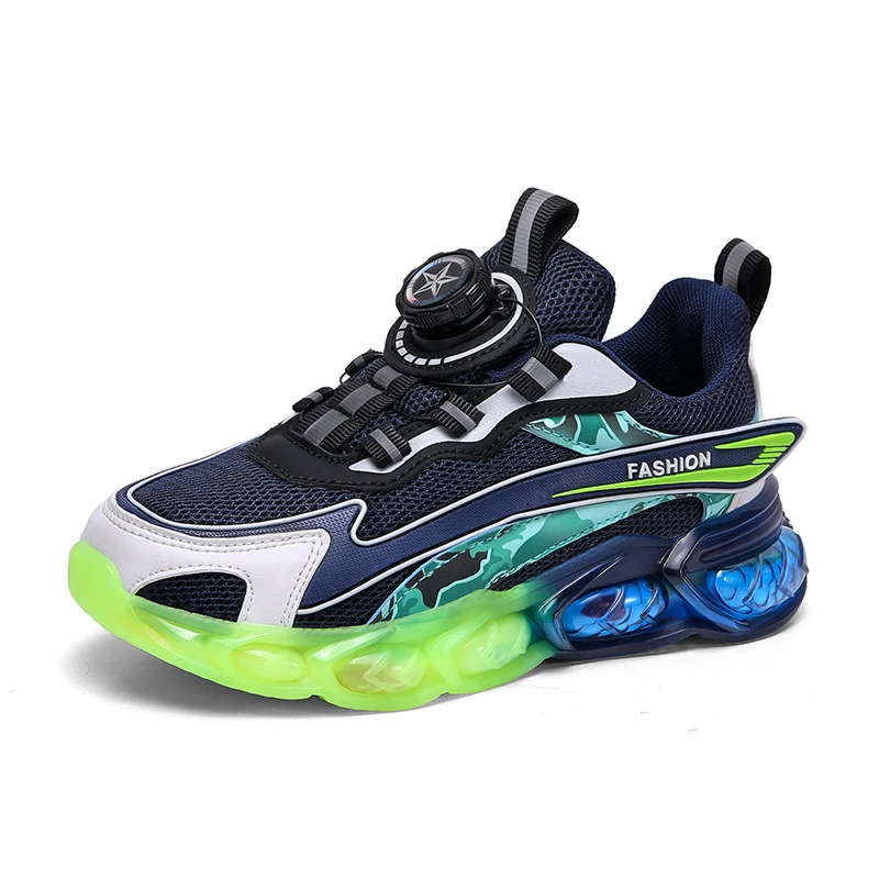Autumn Winter New Sneakers For Middle And Big Boys Breathable Mesh Upper Kids Sports Shoes With Rotary Button Lightweight Daily