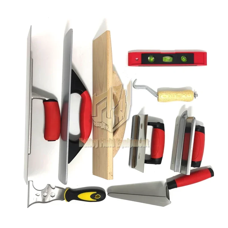 10 Piece  Masonry Hand Tool Set Including Smoothing Trowel Measuring Trowel Grout Mill Edge Cutter Spirit level