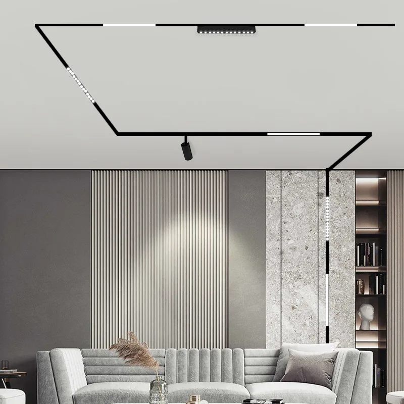 Luces de pista magnéticas modernas, foco LED integrado, luz descendente para sala de estar sin luz principal, lámpara de rejilla de iluminación, serie AC220V