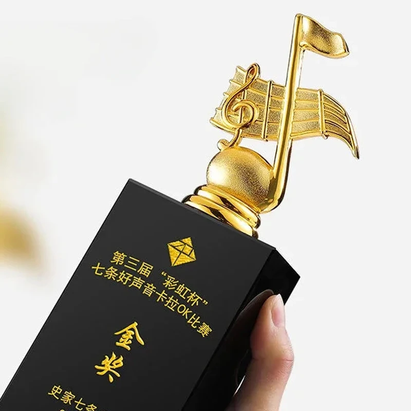 Custom Gift Metal/Resin Music Host Singing Microphone Crystal Trophy Competition Gold/Silver/Copper Available Souvenir Medal 1Pc