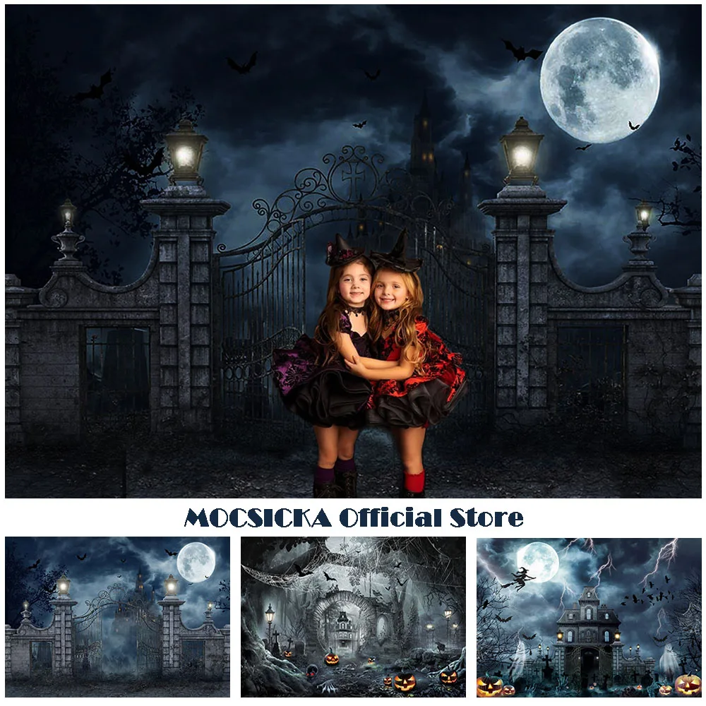 

Halloween Night Full Moon Backdrop Magic Castle Academy Photography Background Children Kids Portrait Photoshoot Photo Props