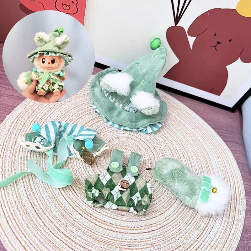

For Korea Kpop Exo 3.0 Labubu Doll Clothing Set Green Forest Mini Wizard Cloak Set