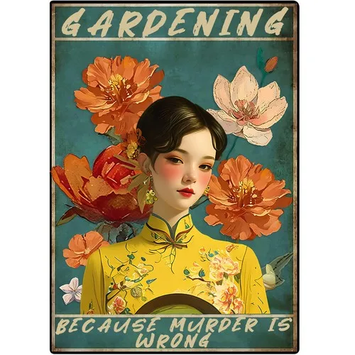 Metal Sign Gardening Because Murder Is Wrong Retro Tin For Home Yard In