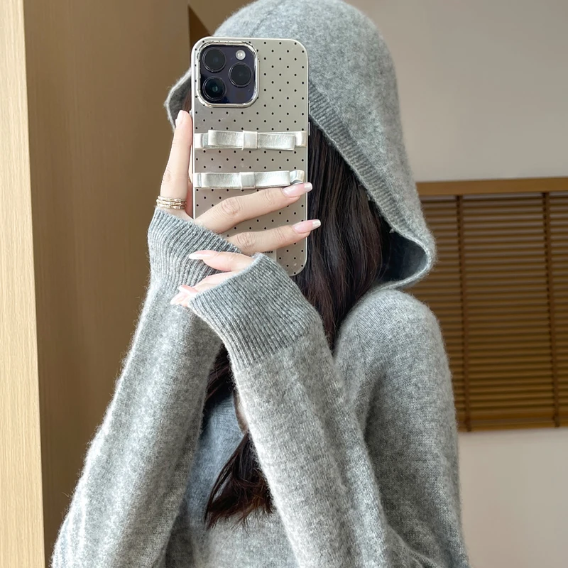 100% Wool Fashion Solid Hooded Sweater Women Clothing High Quality Autumn Winter Casual Knitted Long Sleeve Female Tops Pullover