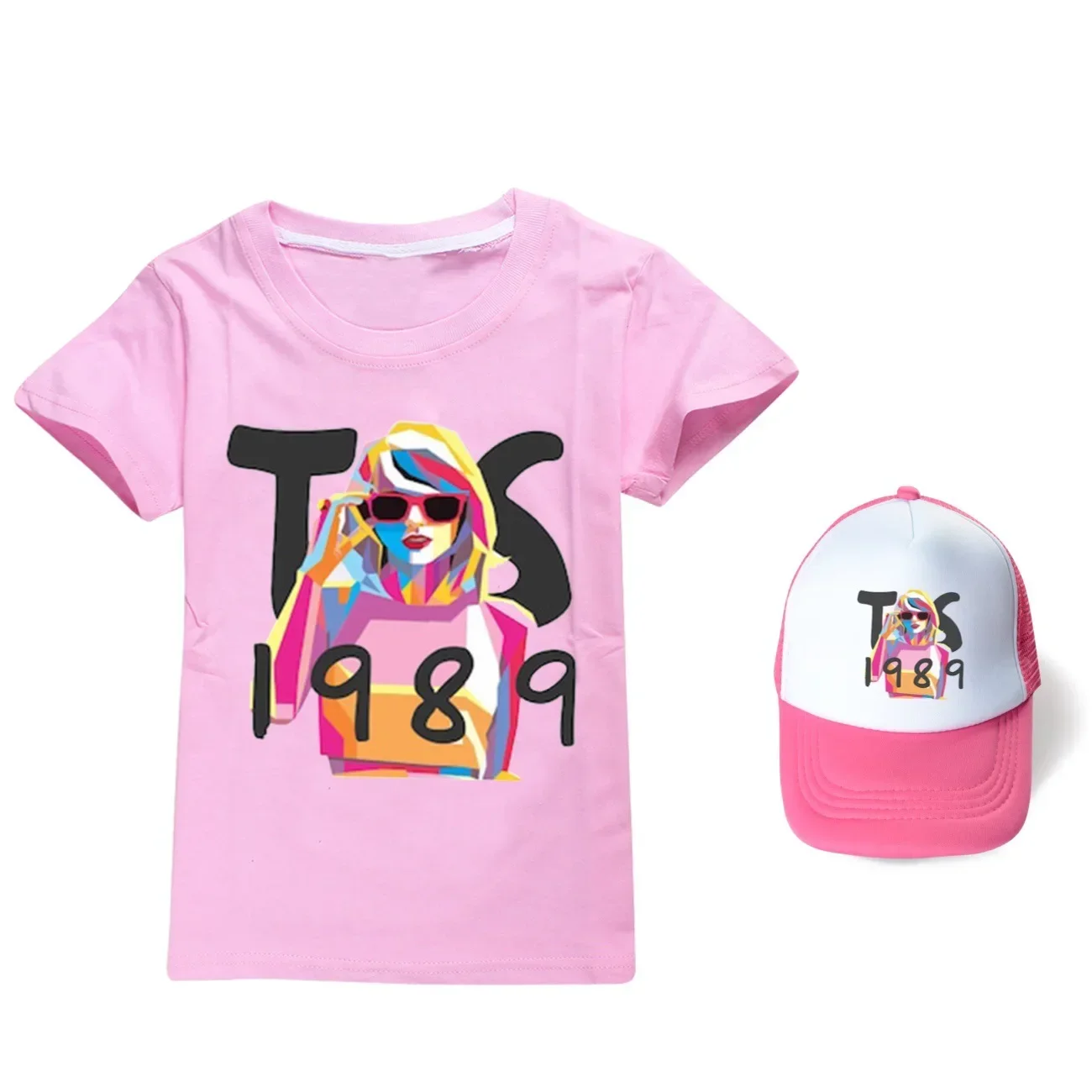 New Fashion Cartoon Taylors Swift Summer Cotton Clothes Graphic T Shirt Kids Tops Base O-neck Tees Funny Girls Tshirt and Sunhat