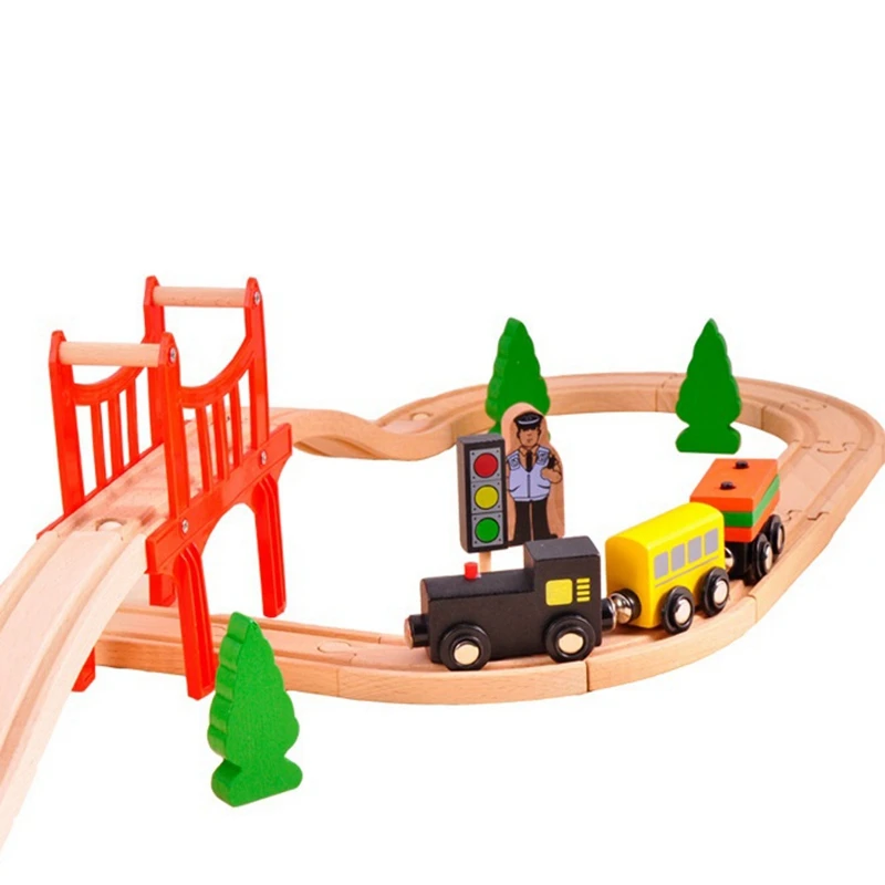 37 Piece Wooden Track & Train Pack Fits Kids Friendly Building & Construction Toy Train Car Toys For Kids Girls & Boys