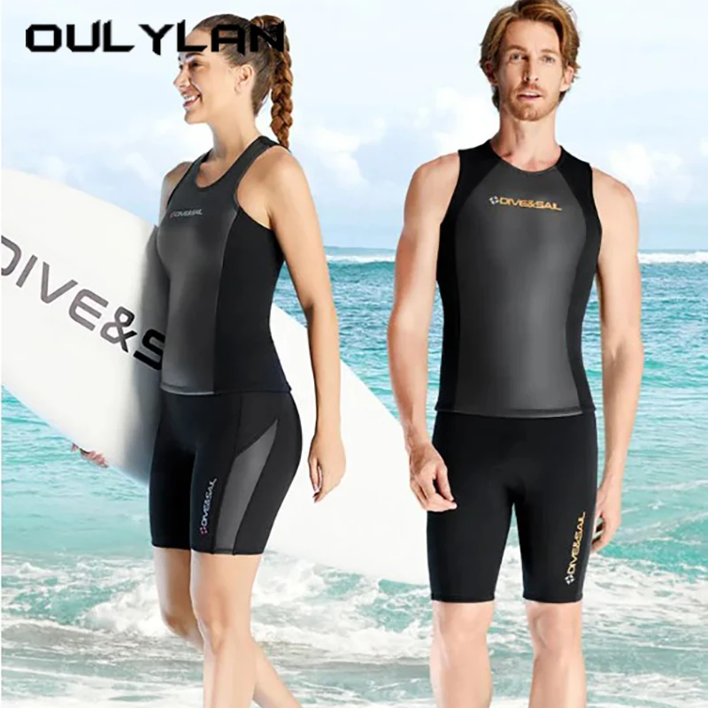 Oulylan 2mm Short Sleeve Beach Surf Wetsuit Men Water Sport Neoprene Diving Suit Ultra Elastic Snorkeling Clothes Unisex