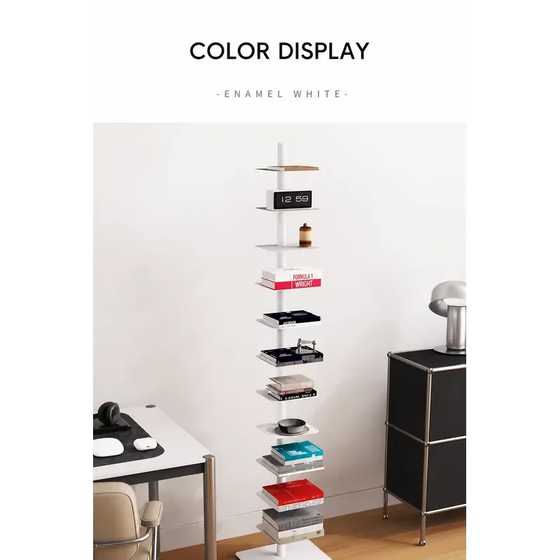 Modern Rotating Iron Bookshelf Floor to Ceiling Multi Layer Storage Rack for Home Office Display Wholesale Metal Bookcase
