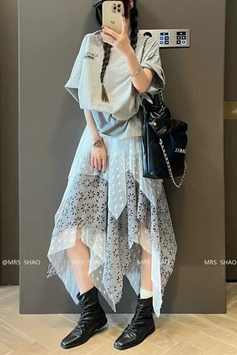 Spring Summer 2025 Trend New Fashion Plaid Patchwork Irregular Skirt High Waist Mid-length Skirt Women's Streetwear Skirt