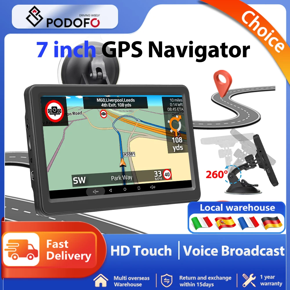 Podofo Navigation Car GPS 7 Inch Truck Car 8GB Capacitive Screen Navigator Touch Screen Europe Map GPS Navigators