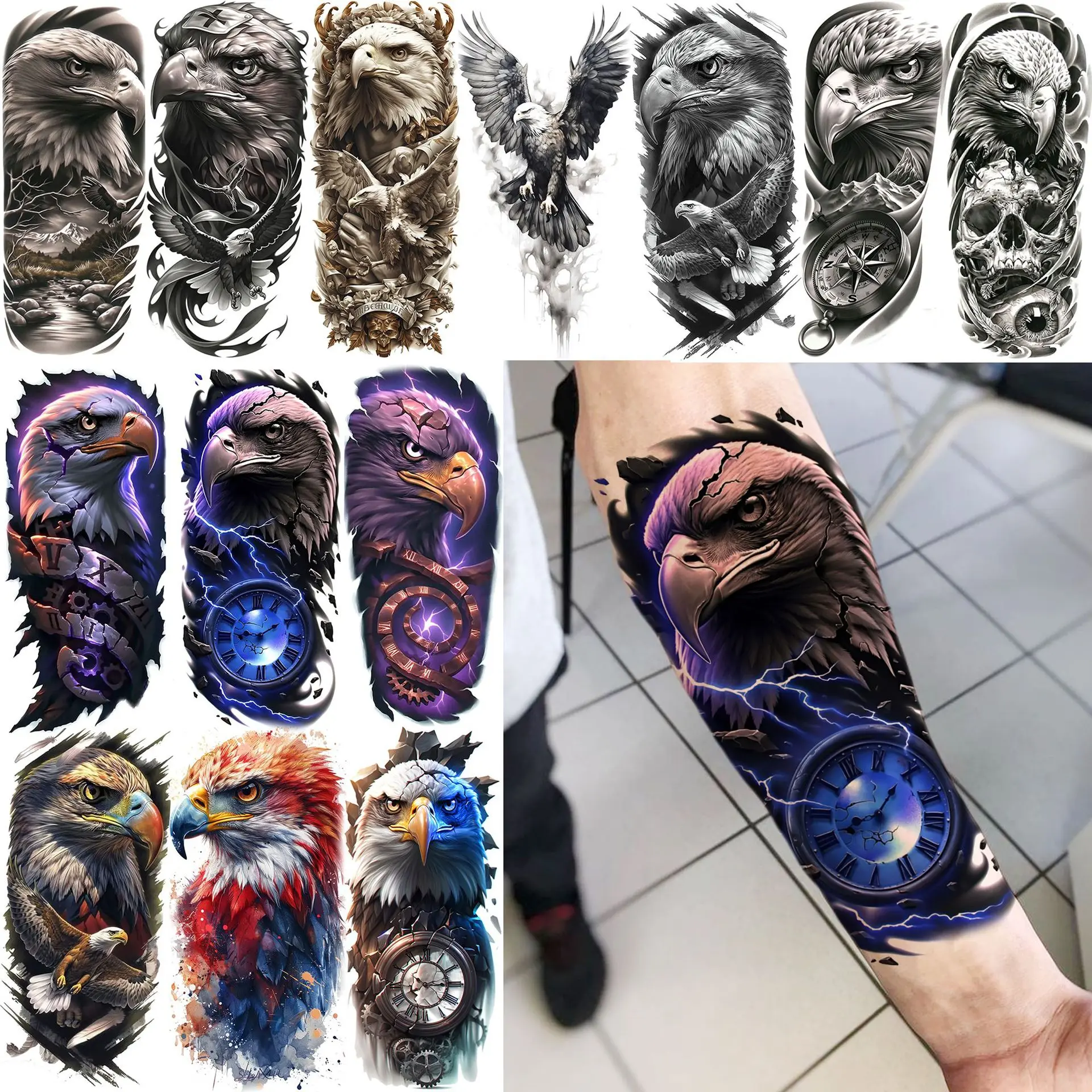 

Eagle Temporary Tattoo Stickers Waterproof Durable Realistic Unique Design for Arm Calf Leg High Quality