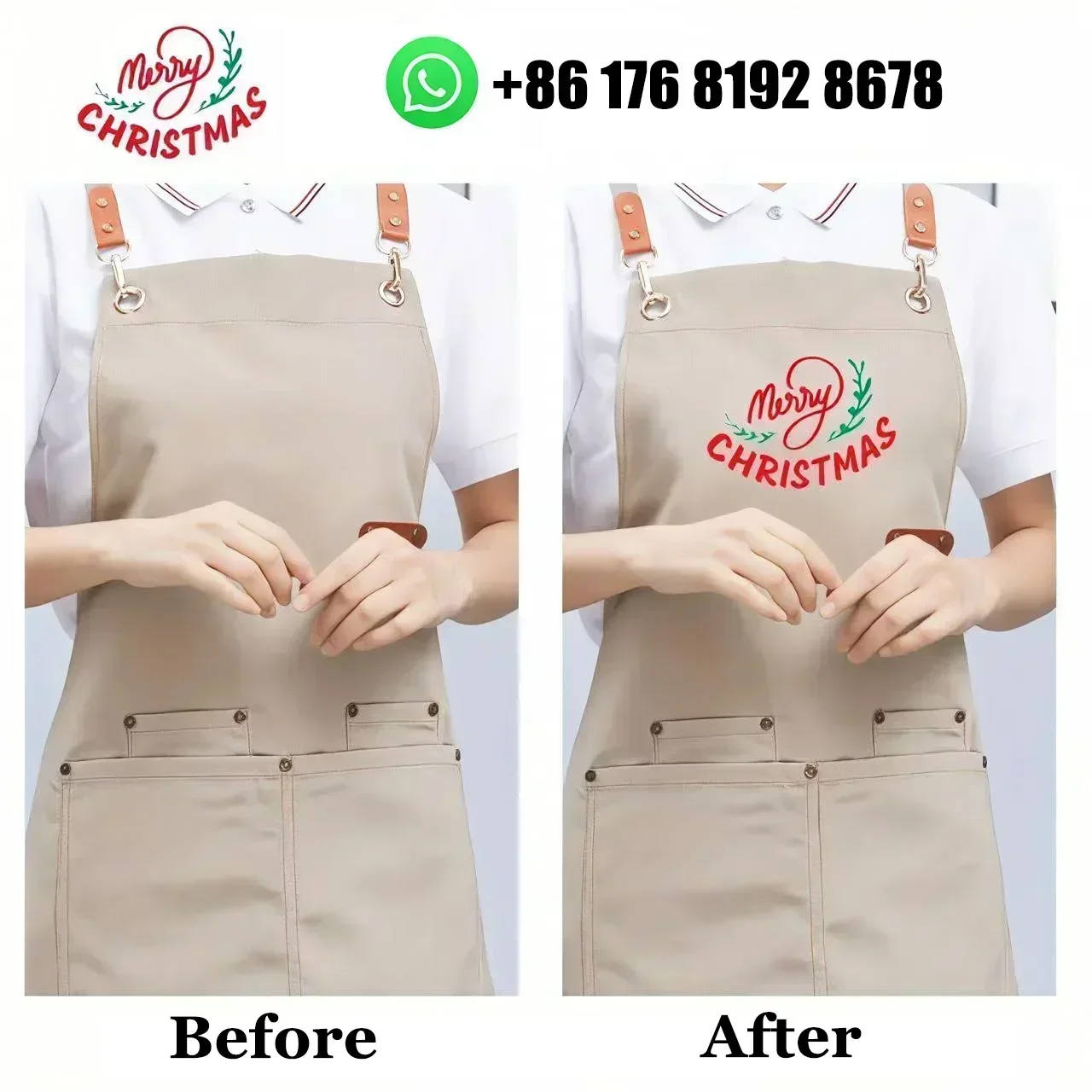 Customizable Apron Waterproof Adjustable Apron for Restaurant Shop Nail Beauty Hairdressing Cafes Studios Waiter Work Uniform