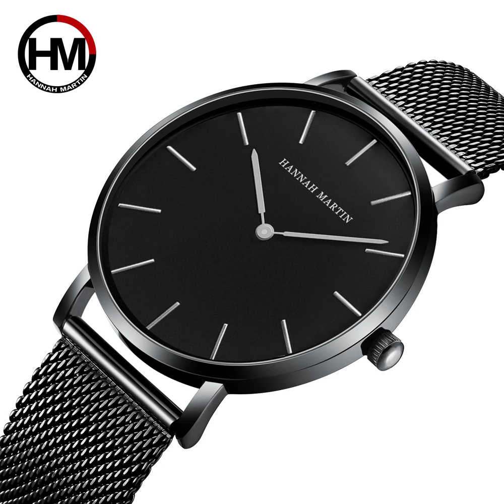 HANNAH MARTIN Quartz Watch Men Leather Mesh Belt Original Business Sports Simple Dropshipping Fashion Watch for Men Clokc Reloj