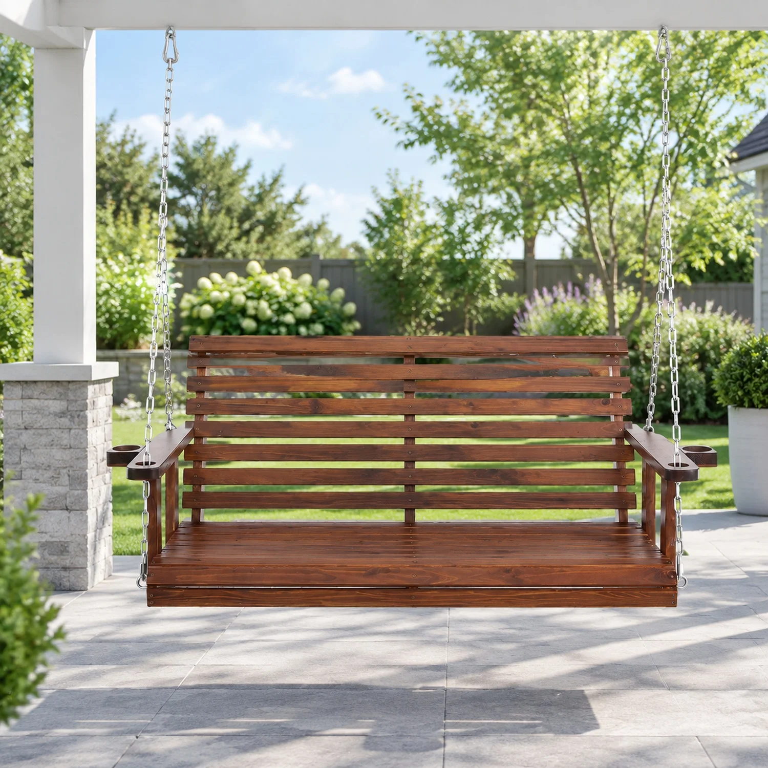Wooden Porch Swing 5.5 ft, Patio bench for Courtyard & Garden, Upgraded 880 lbs Strong Load Capacity, Heavy Duty Chair with