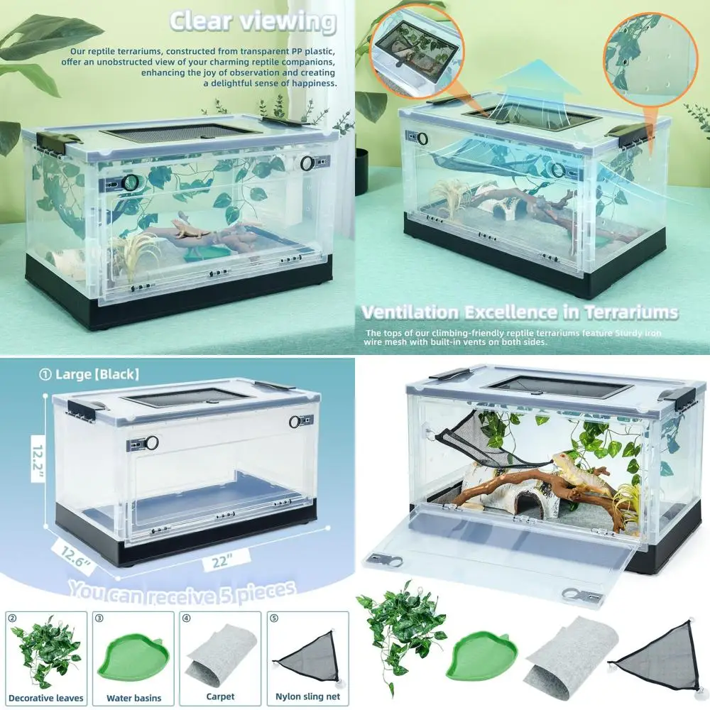 

Large Foldable Reptile Habitats, Ideal for Bearded Dragons, Iguanas, Lizards, Crested Geckos - Clear Glass, High-Temp Mesh Venti