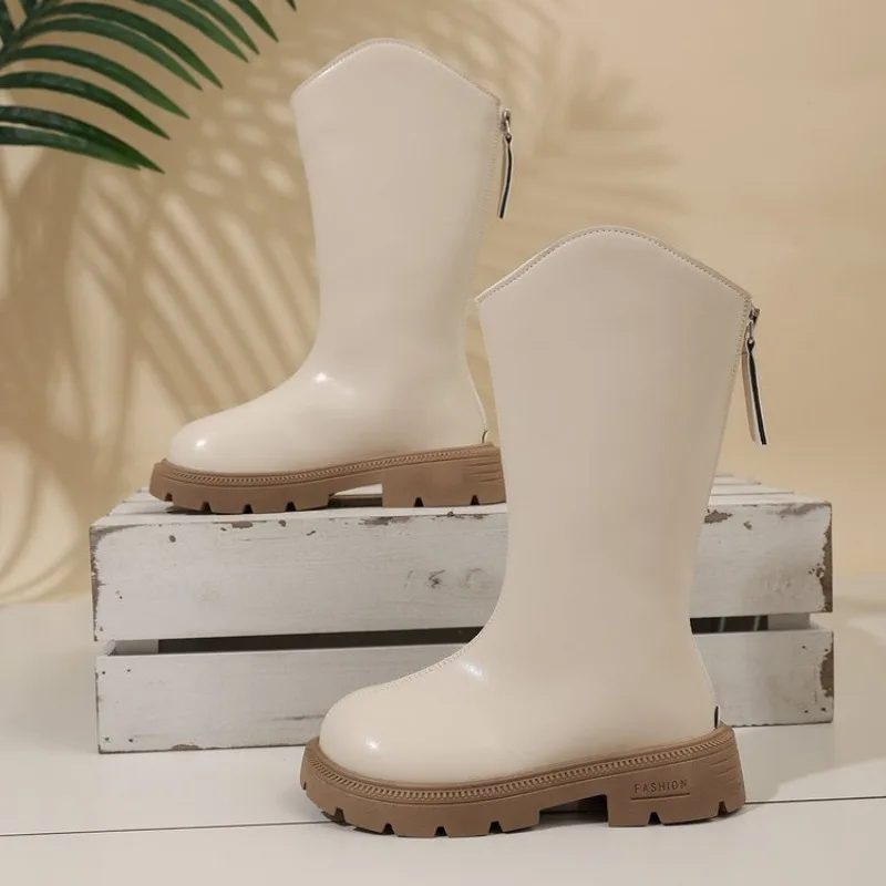 2026 Girls High Boots Autumn and Spring New Japanese Style Princess Catwalk Leather Shoes Children's Fashion Simple Non-slip PU