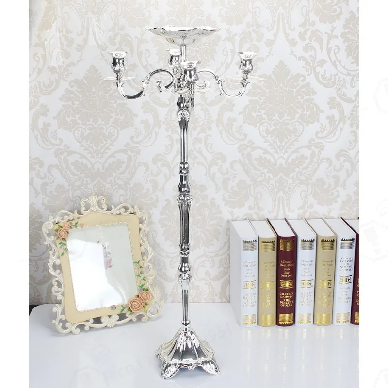 Tall Silver Plated Zinc Alloy Candlestick European StylePremium FurnishingCraft Wedding Romantic Dining Table Display Decoration