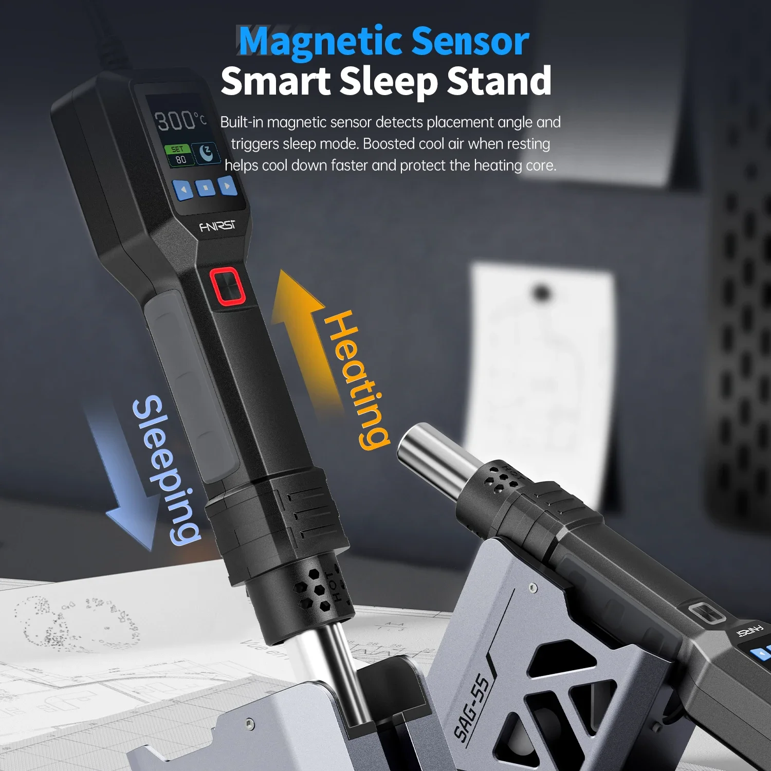 

FNIRSI SAG-55 Micro Hot Air Gun 550W with Stand BGA Rework LCD Digital Hair Dryer Soldering Heat Gun for Welding Repair Tools