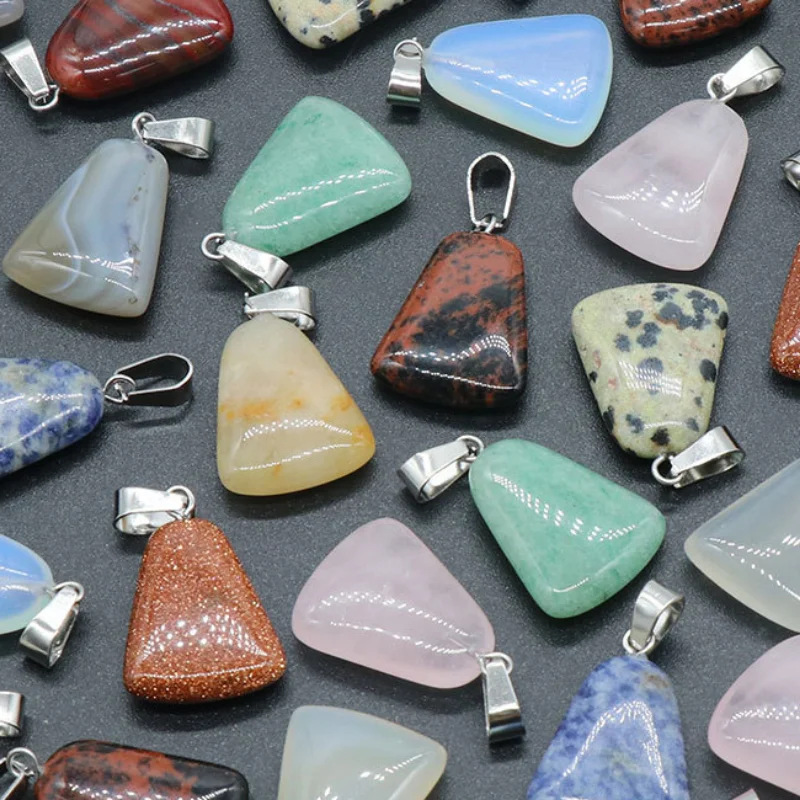 

20pcs Natural Stone Pendant 20mm Trapezoid Carved Charms Polished Agates Quartz Crystal Charms Jewelry Making DIY Bead