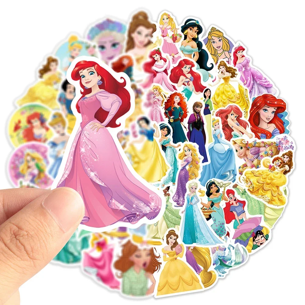 50 pegatinas bonitas de princesas para niños, de PVC, impermeables, para equipaje, portátil, guitarra, maleta, coche, calcomanías de dibujos animados de Disney