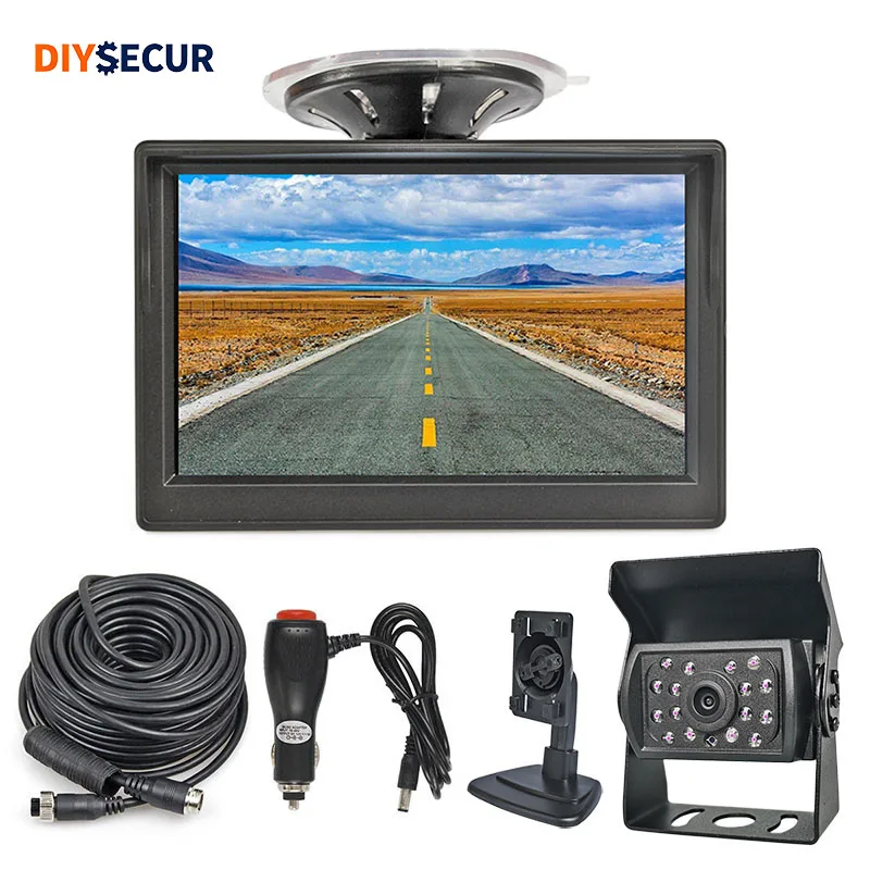

DIYSECUR 5-дюймовый монитор заднего вида DC12V-24V, водонепроницаемая HD CCD камера с ИК ночным видением для автобусов, грузовиков и легковых автомобилей