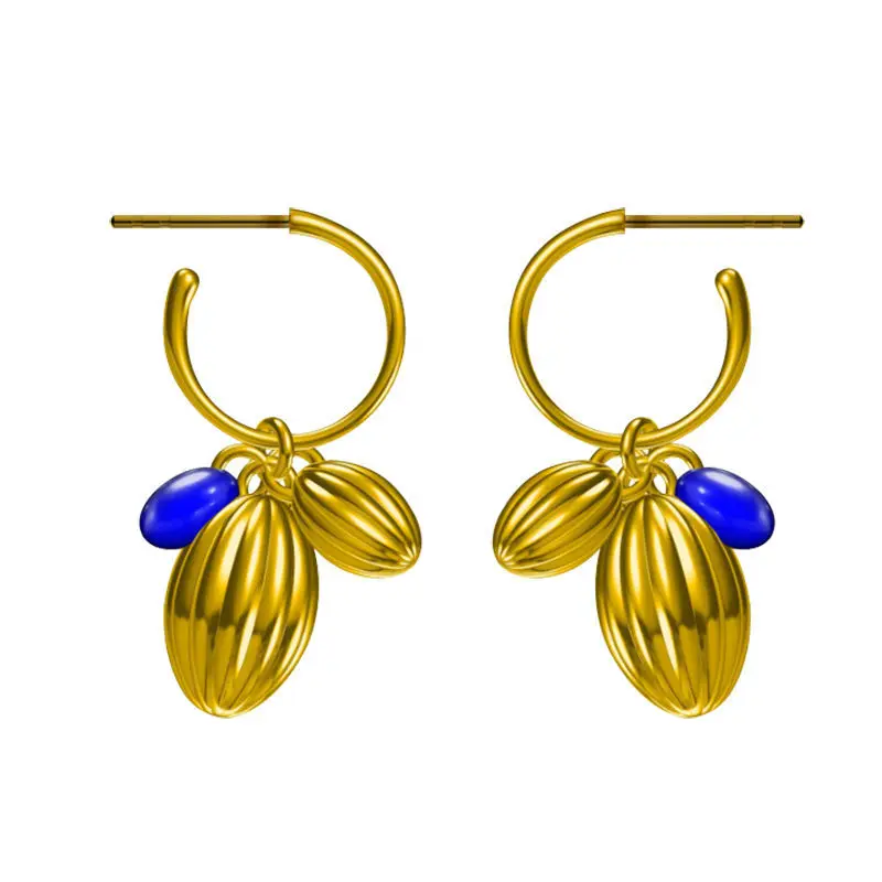 

Personality Design Vintage 18k Gold Vermeil Lapis Flower Ear Dangle Huggie Lazuli Earring Custom 9k Gold Gemstone Fine Jewelry